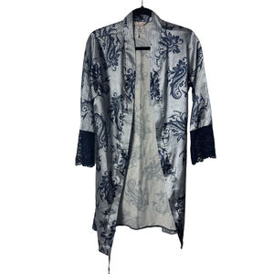 JEREMI Blue & White Paisley Striped Robe size Small